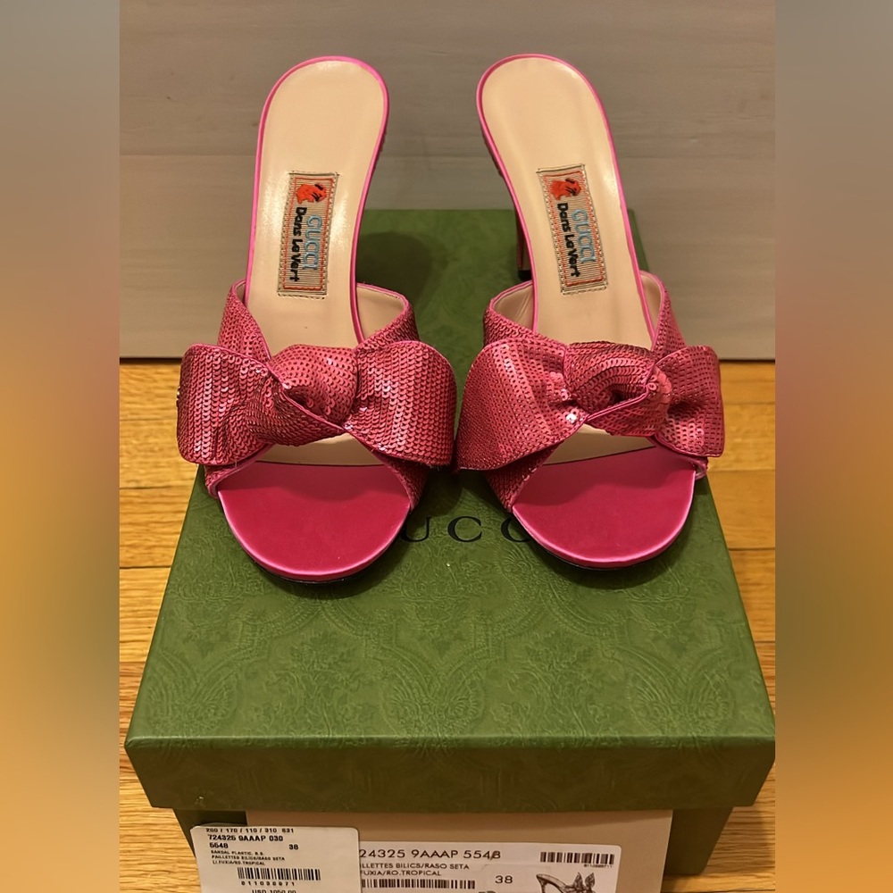 Gucci Pink Sequin Bow Women's Shoes